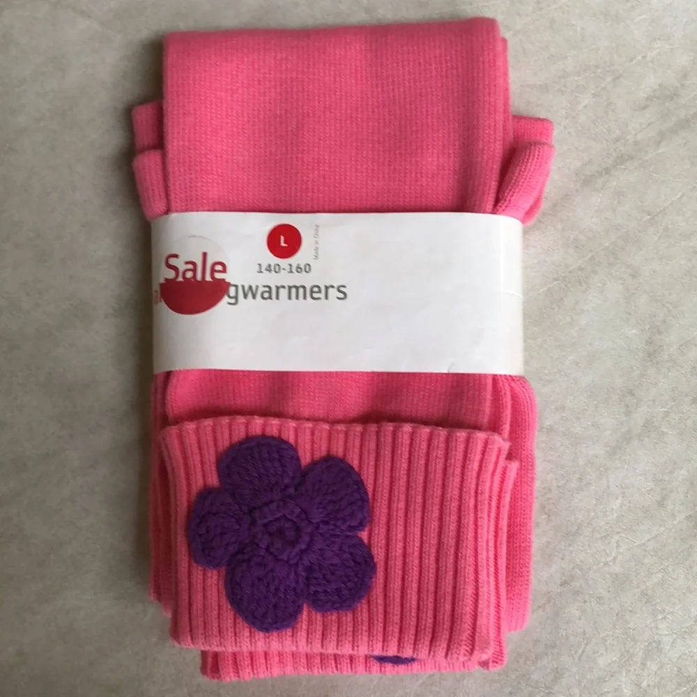 Hanna Andersson Pink Leg Warmers With Small Purple Crochet Flower Size L 140-160